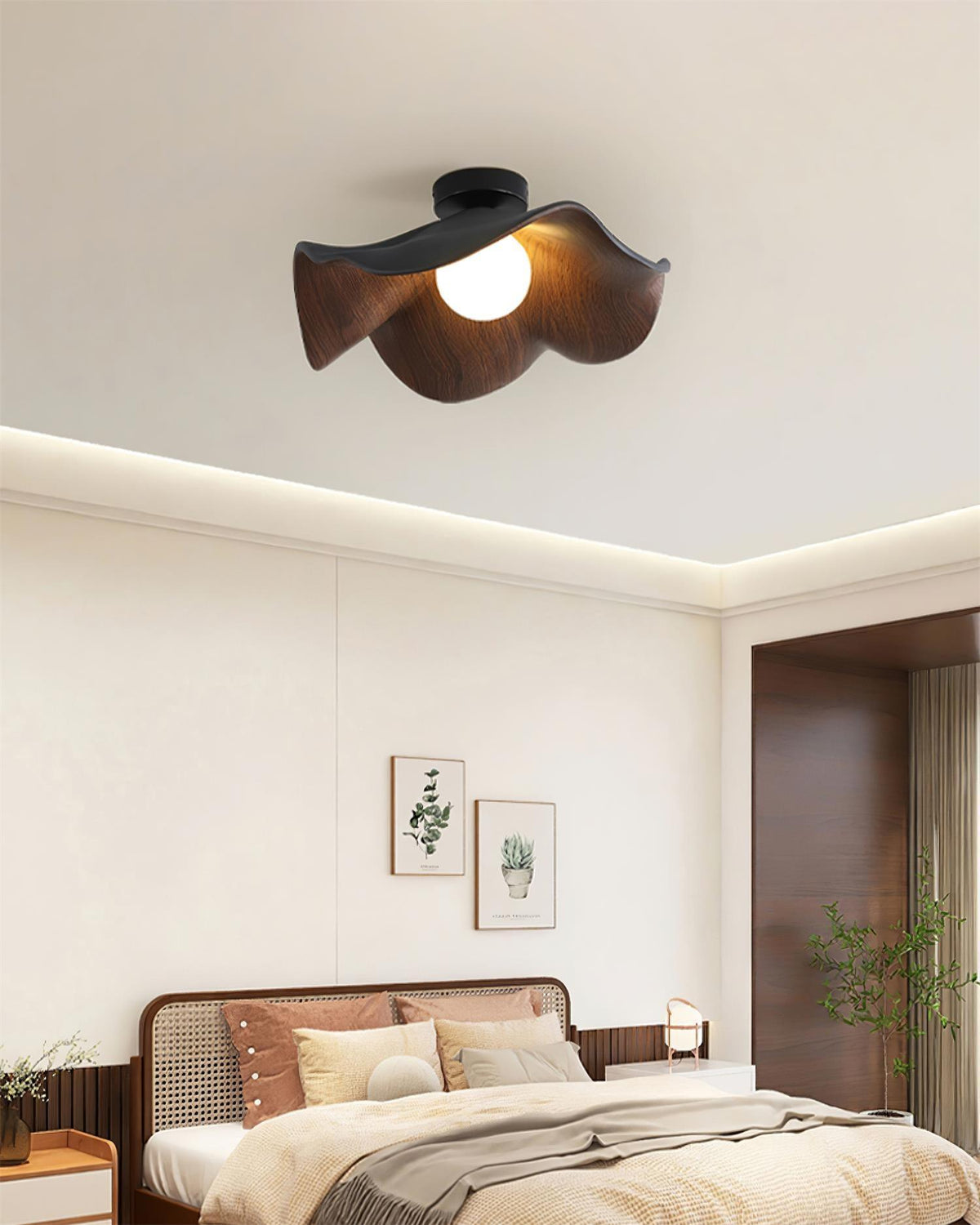 Sculptural Wood Inspired Ceiling Lamp For Soft Ambient Lighting