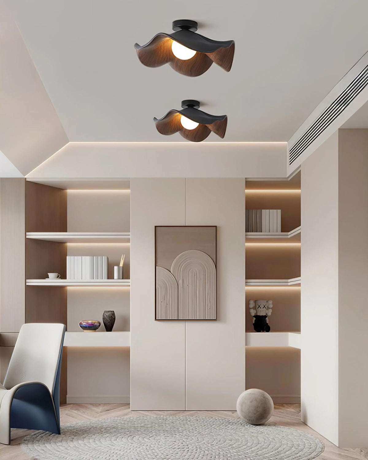 Sculptural Wood Inspired Ceiling Lamp For Soft Ambient Lighting