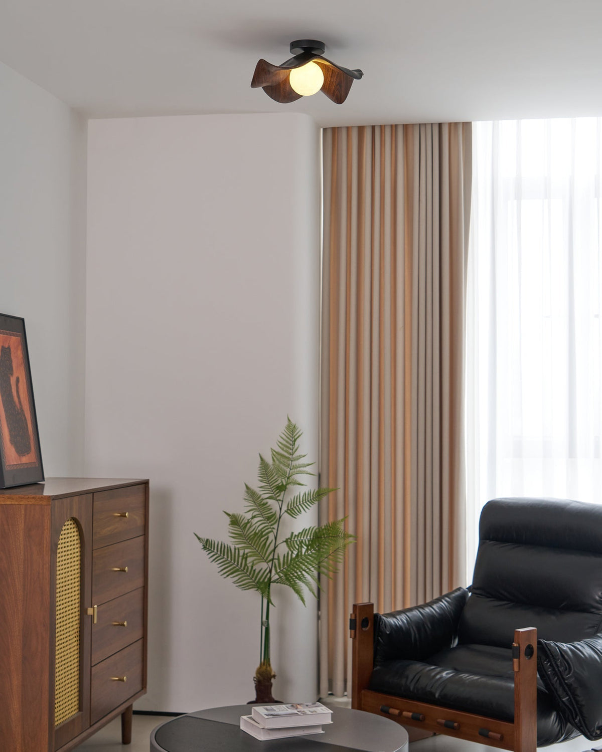 Sculptural Wood Inspired Ceiling Lamp For Soft Ambient Lighting