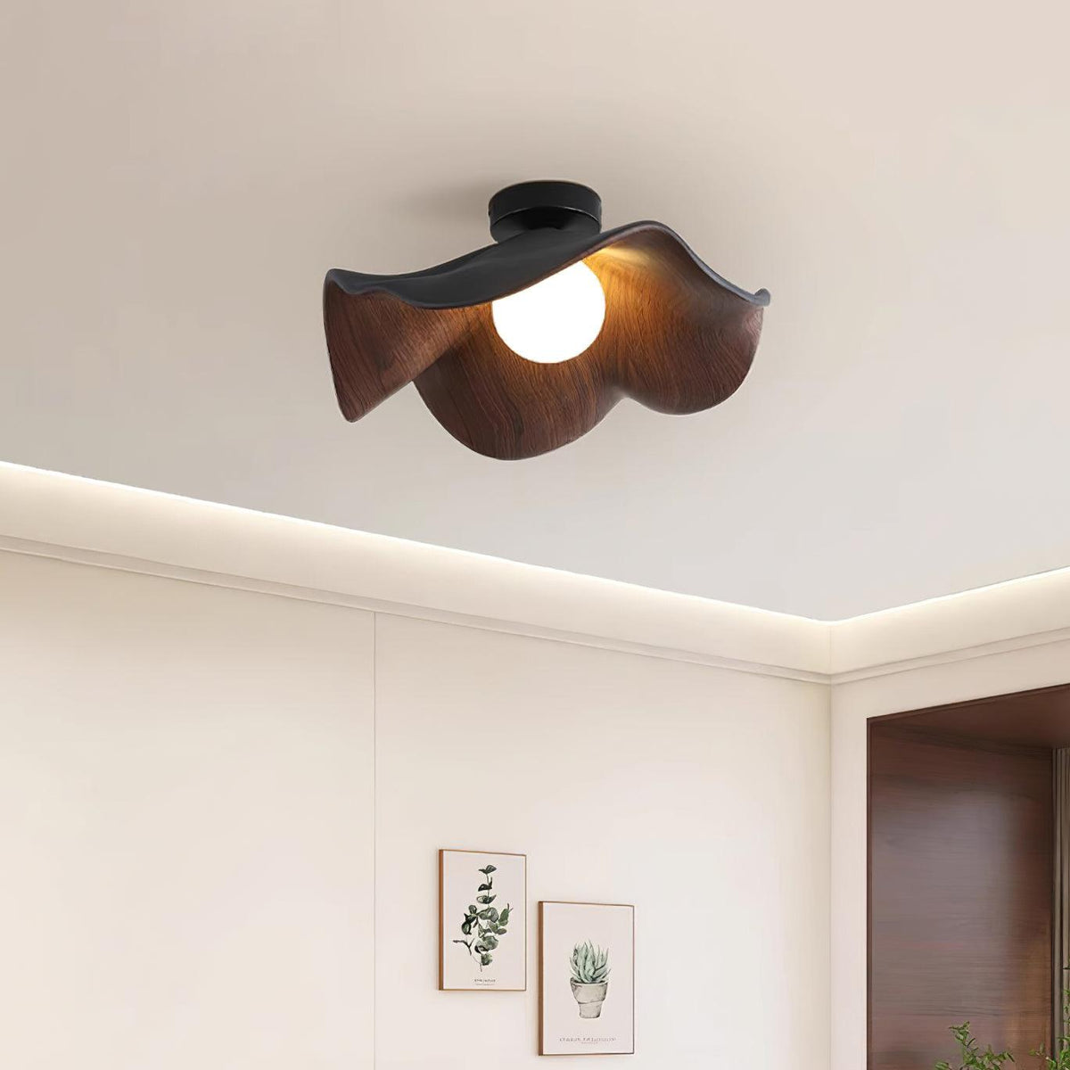 Sculptural Wood Inspired Ceiling Lamp For Soft Ambient Lighting