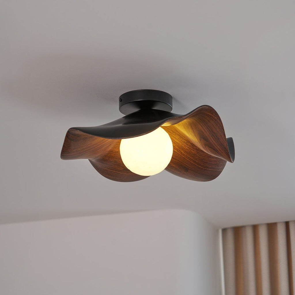 Sculptural Wood Inspired Ceiling Lamp For Soft Ambient Lighting