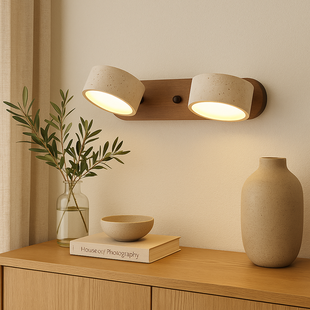Modern Travertine Duo Wall Light for Bathroom, Hallway, or Bedroom