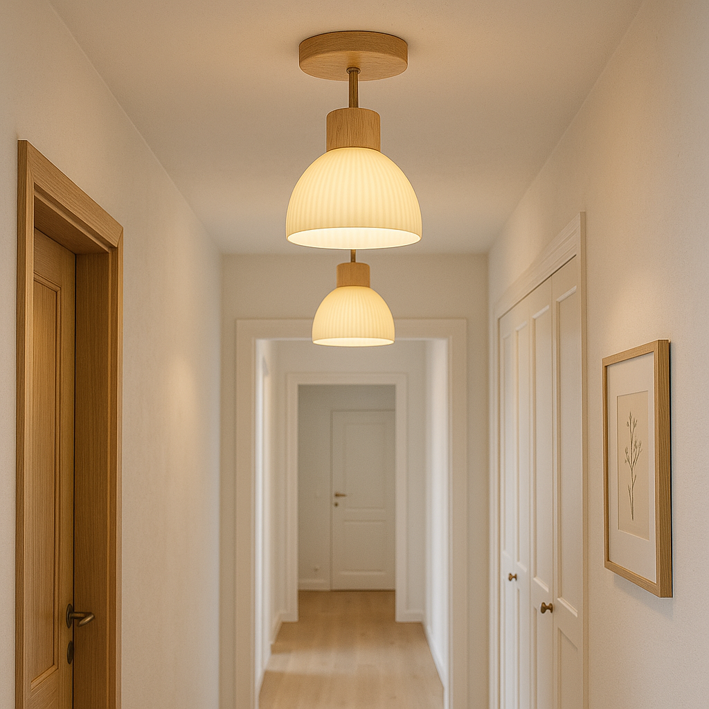 Scandinavian Wood And Glass Ceiling Light Fixture For Indoor Lighting