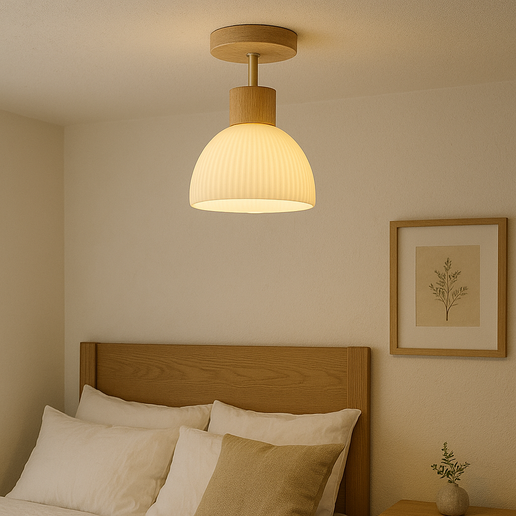 Scandinavian Wood And Glass Ceiling Light Fixture For Indoor Lighting