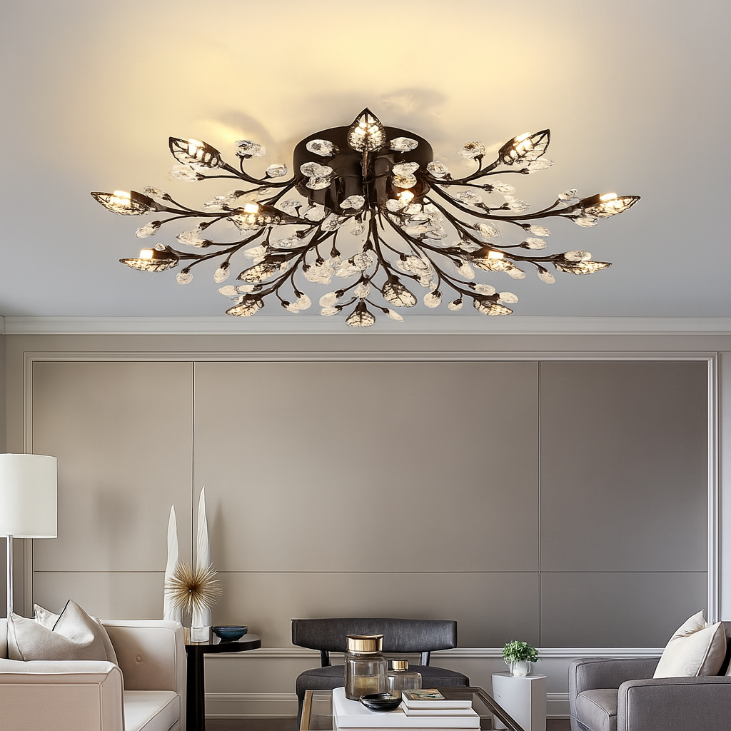 Crystal Floral Ceiling Light Fixture For Elegant Room Illumination