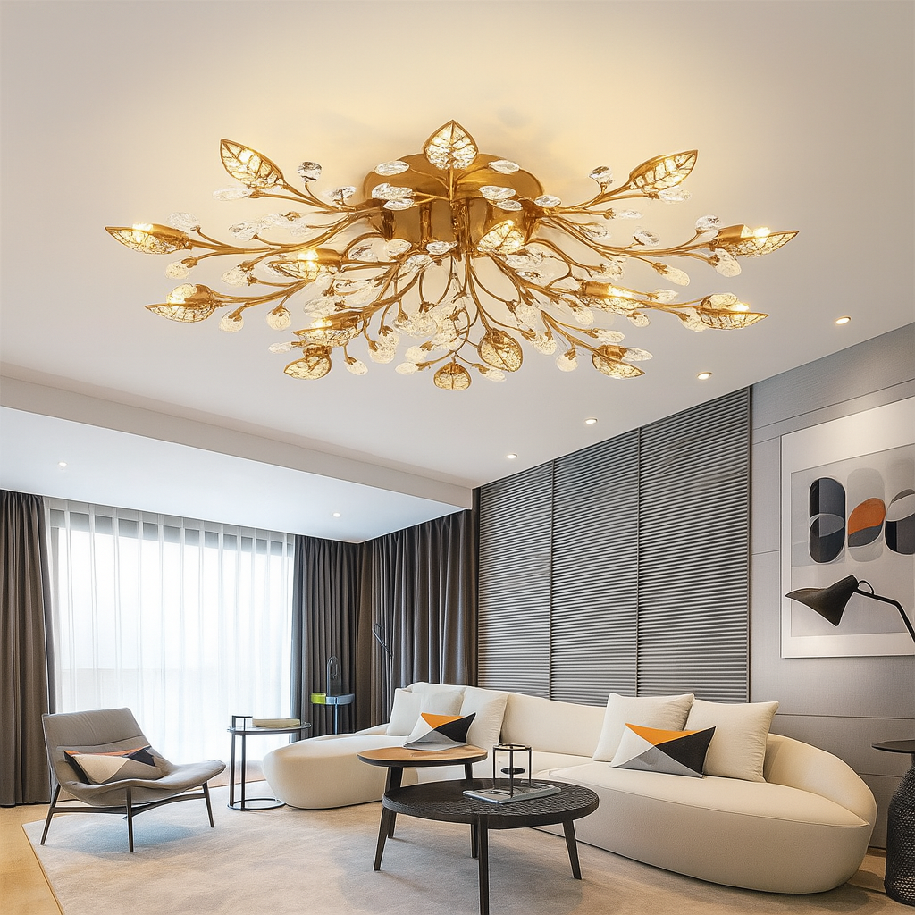 Crystal Floral Ceiling Light Fixture For Elegant Room Illumination