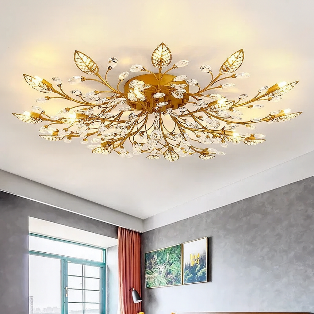 Crystal Floral Ceiling Light Fixture For Elegant Room Illumination