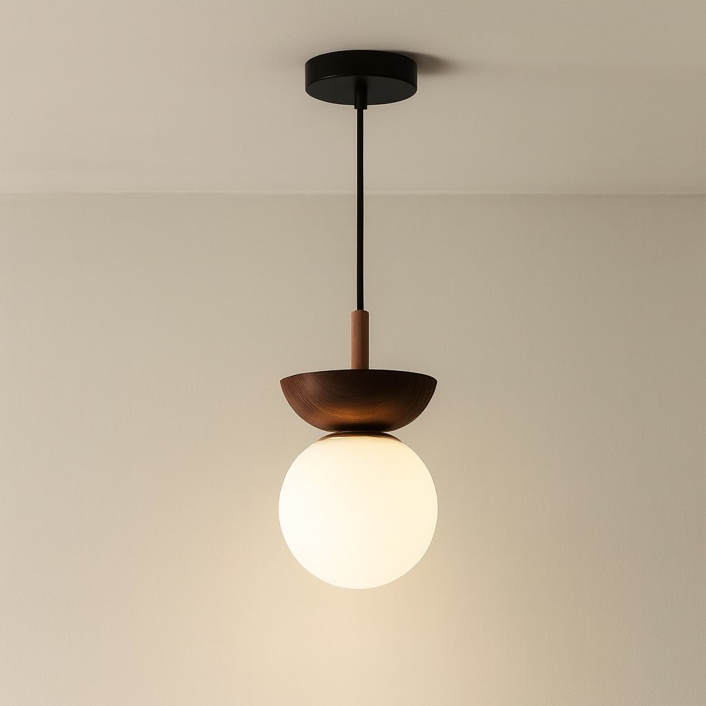 Japanese Globe Pendant Lamp With Adjustable Glass Shade For Ambient Lighting