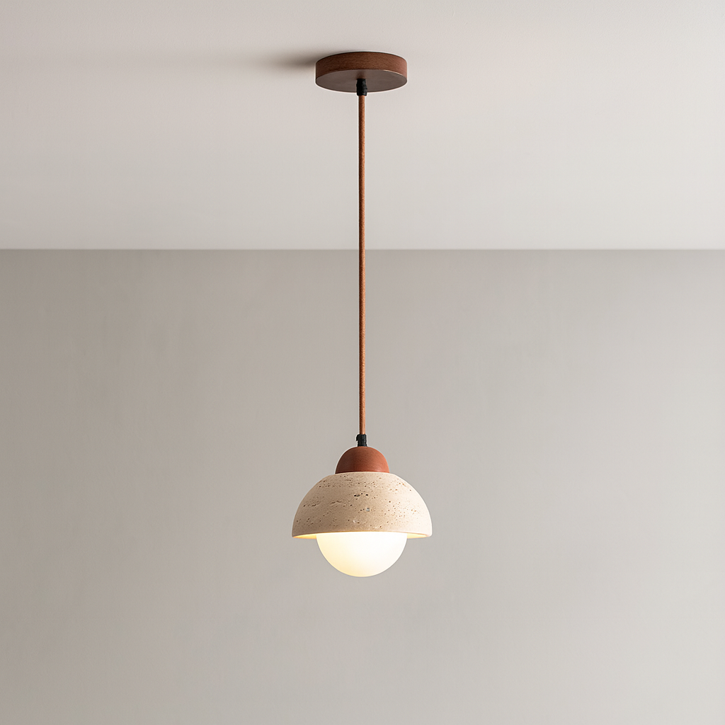 Mushroom Stone Pendant Light With Adjustable Suspension and Iron Fitting