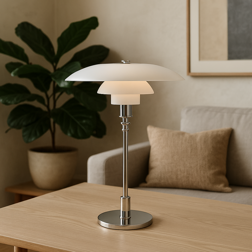 Vintage Danish Glass Shade Table Lamp for Reading and Ambient Lighting