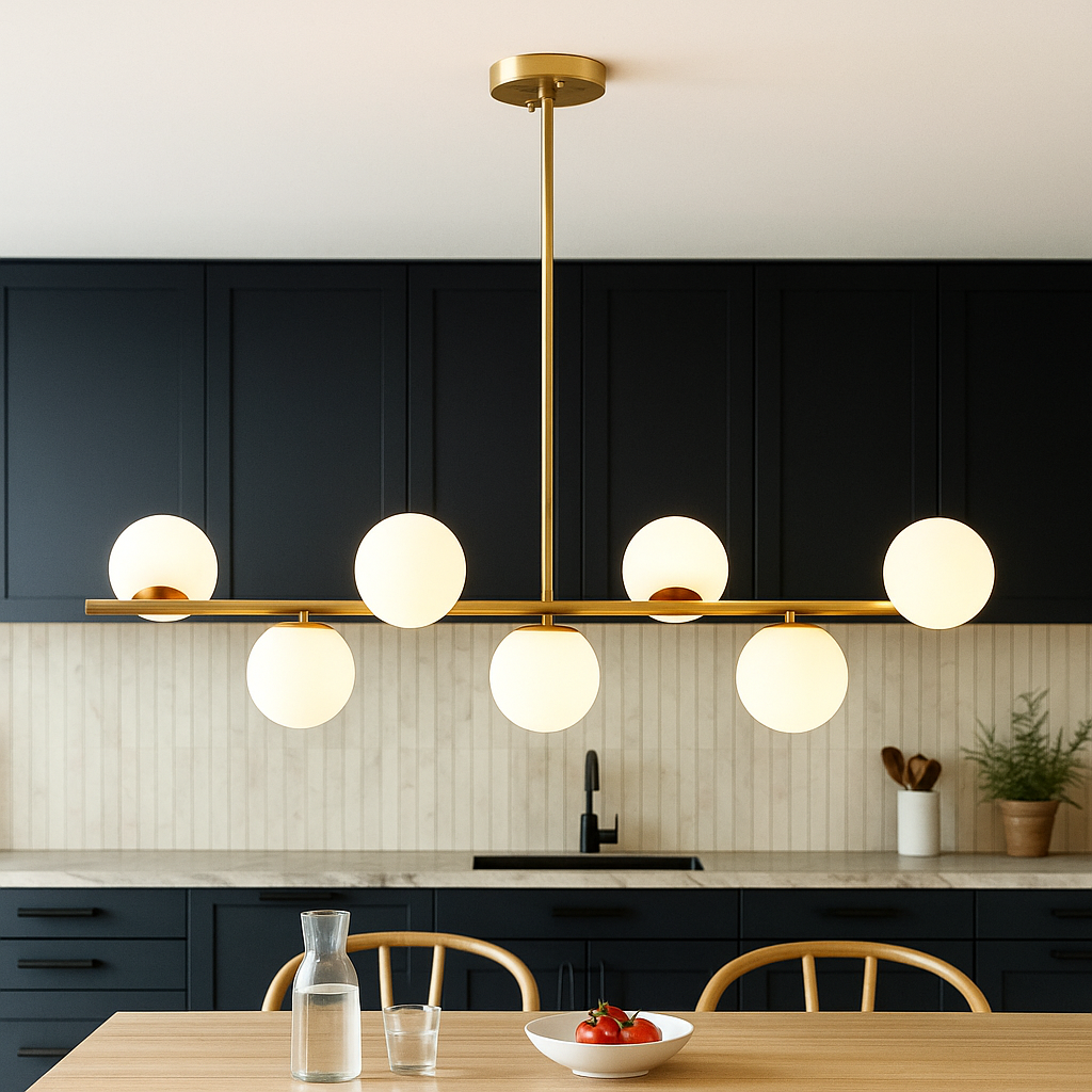 Contemporary Brushed Gold Linear LED Pendant Light for Dining Tables