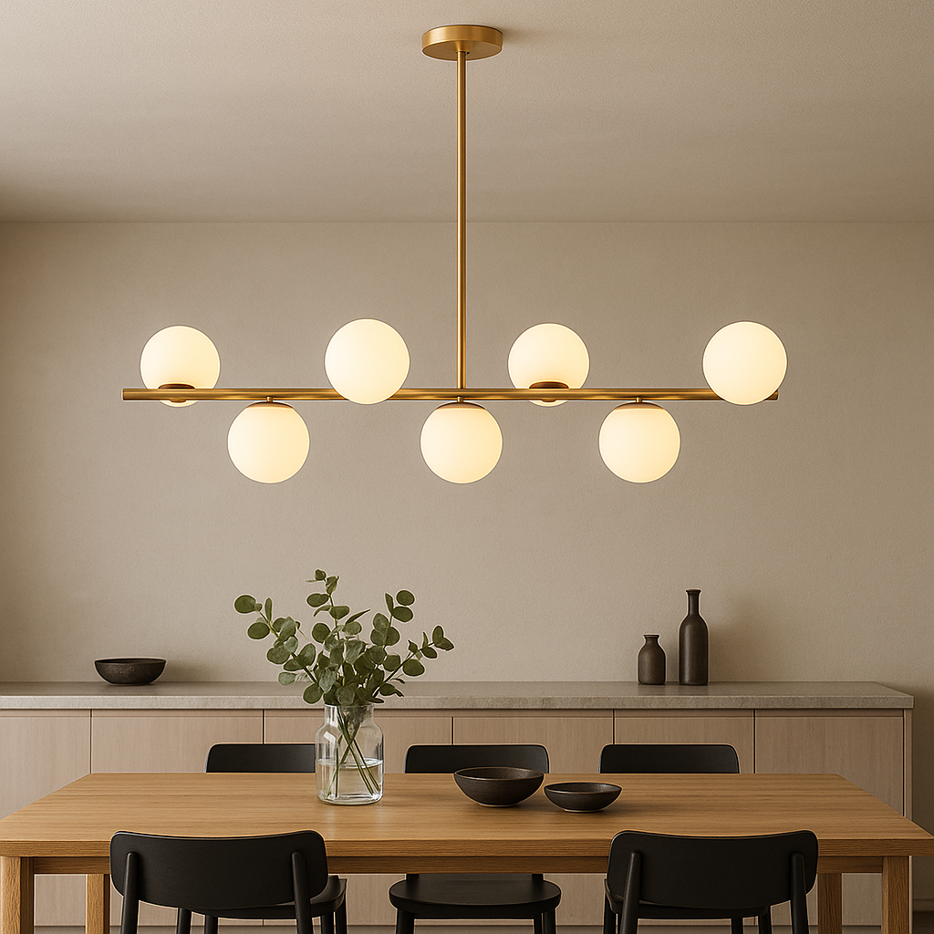 Contemporary Brushed Gold Linear LED Pendant Light for Dining Tables