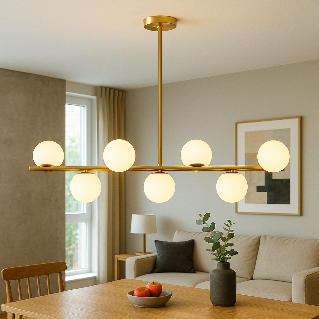 Contemporary Brushed Gold Linear LED Pendant Light for Dining Tables