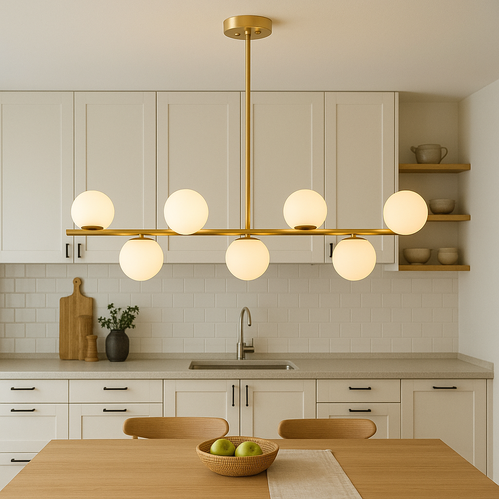Contemporary Brushed Gold Linear LED Pendant Light for Dining Tables