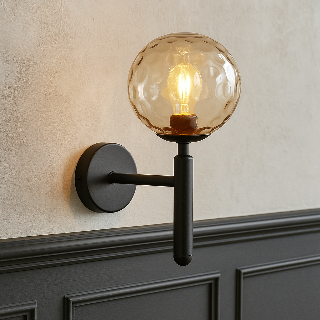 Aesthetic Nordic Sphere Wall Lamp Opal Glass Iron Lighting Fixture