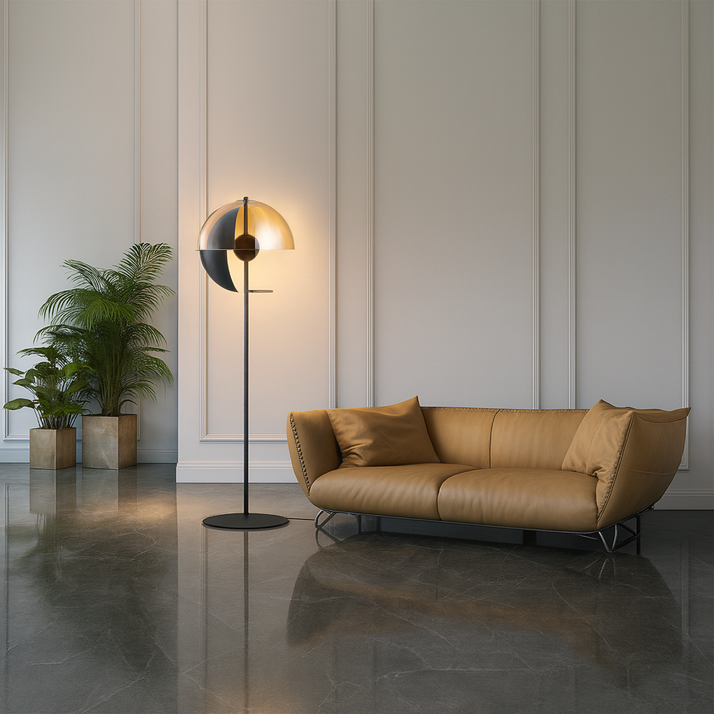 Smokey Glass Floor Lamp With Metal Frame For Ambient Lighting