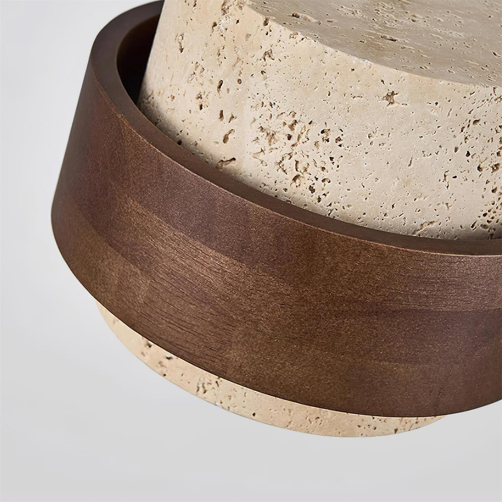 Travertine Cylinder Pendant Light With Wood Band Ceiling Fixture