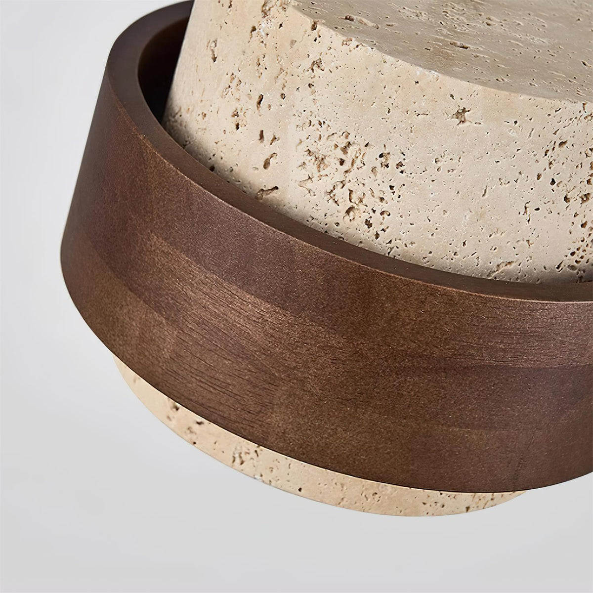 Travertine Cylinder Pendant Light With Wood Band Ceiling Fixture