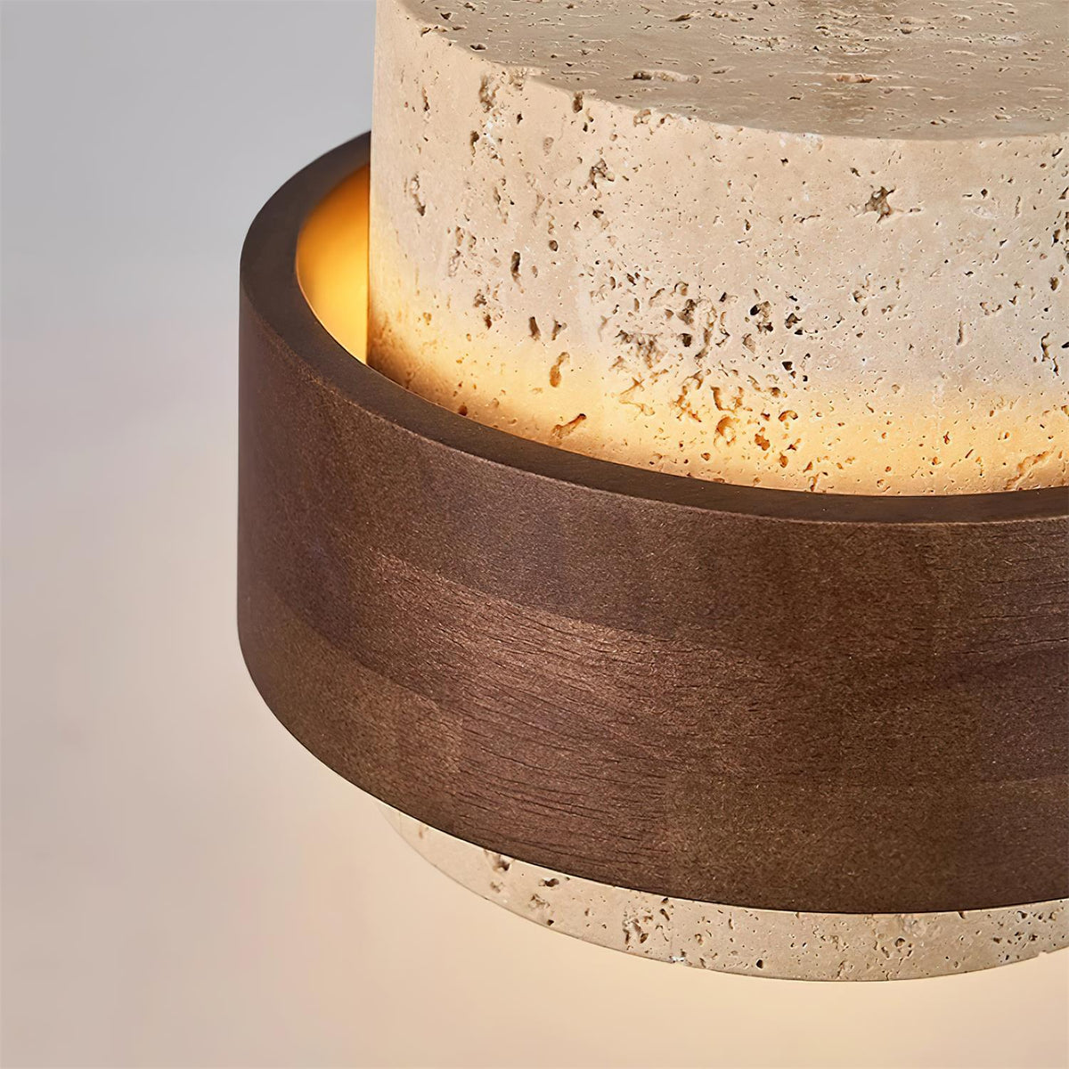 Travertine Cylinder Pendant Light With Wood Band Ceiling Fixture