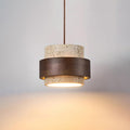 Travertine Cylinder Pendant Light With Wood Band Ceiling Fixture