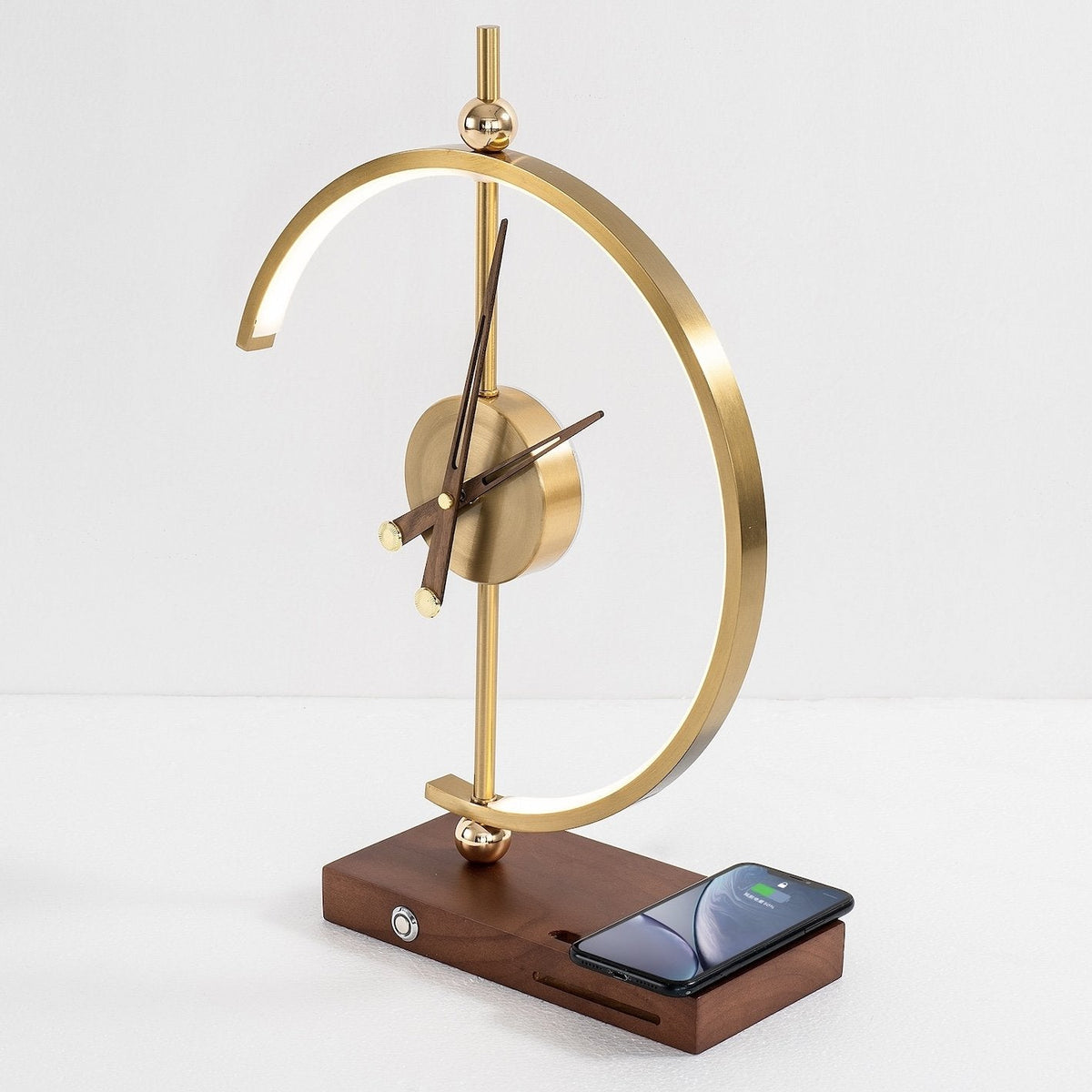 LED Table Lamp With Clock And Wooden Base For Ambient Lighting