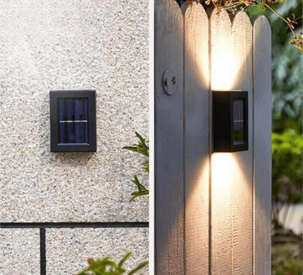 Solar Powered LED Outdoor Wall Light With Up And Down Lighting and Automatic Activation