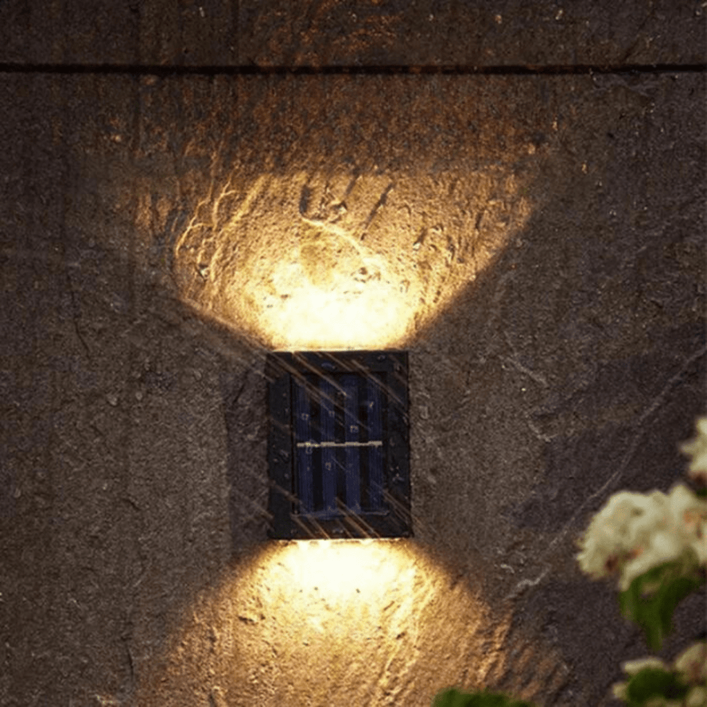 Solar Powered LED Outdoor Wall Light With Up And Down Lighting and Automatic Activation