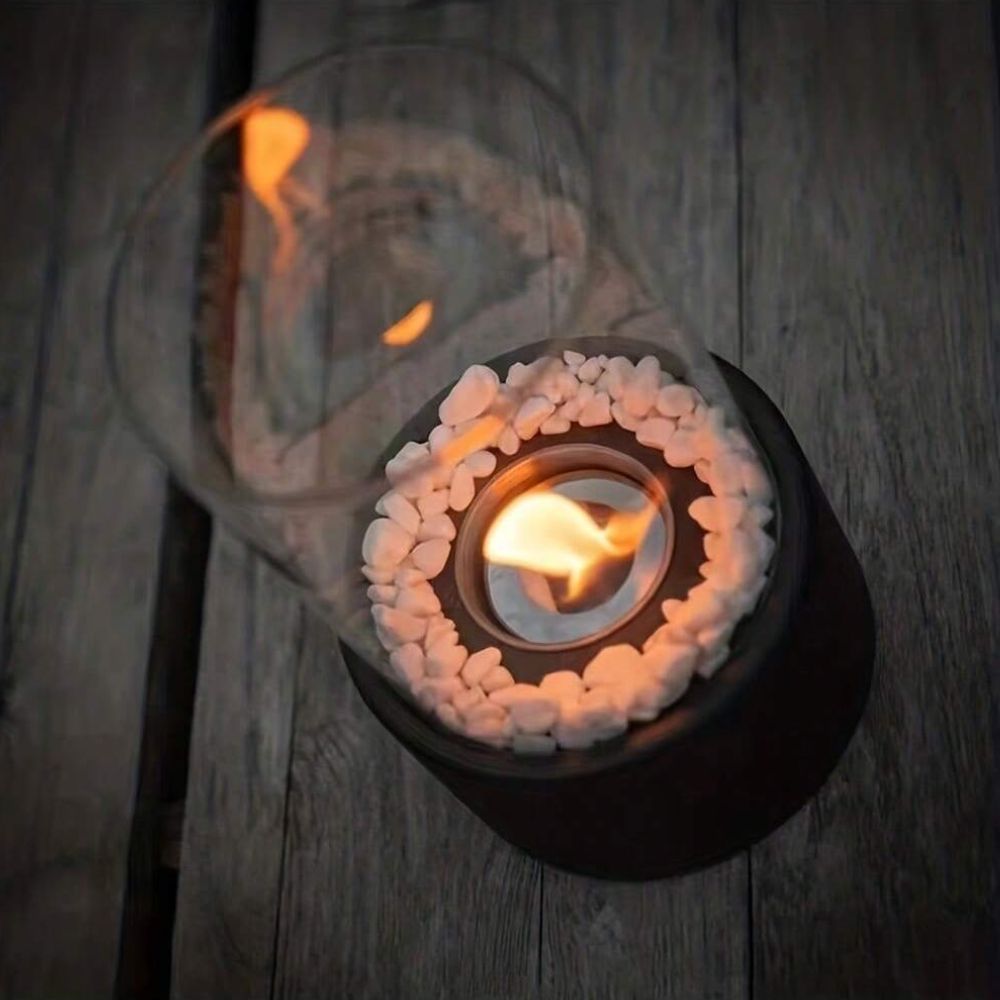 Tabletop Bioethanol Fireplace With Glass Cylinder And Metal Base