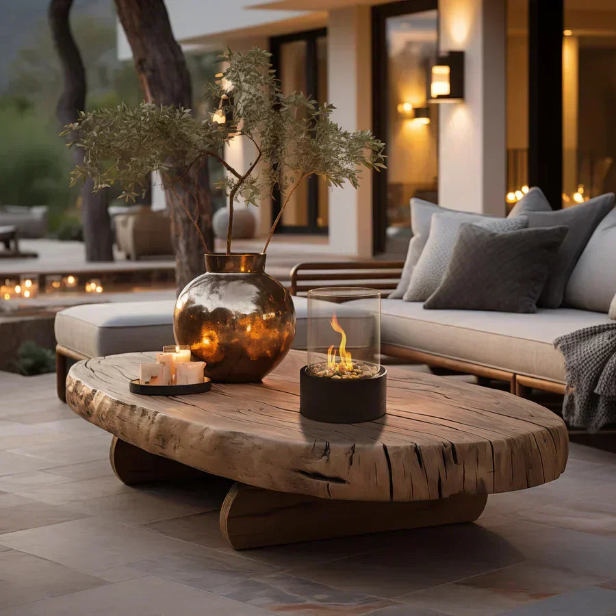 Tabletop Bioethanol Fireplace With Glass Cylinder And Metal Base