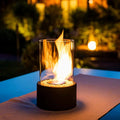 Tabletop Bioethanol Fireplace With Glass Cylinder And Metal Base