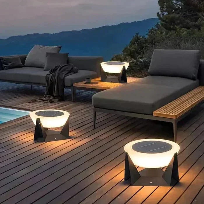 Black Solar Garden Pathway Lamp with Square Housing and White Top