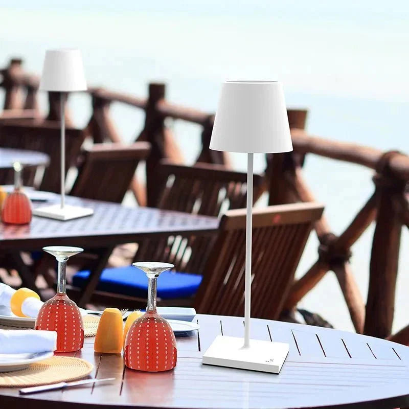 Wireless Rechargeable LED Table Lamp With Metal Cone Shade And Square Base