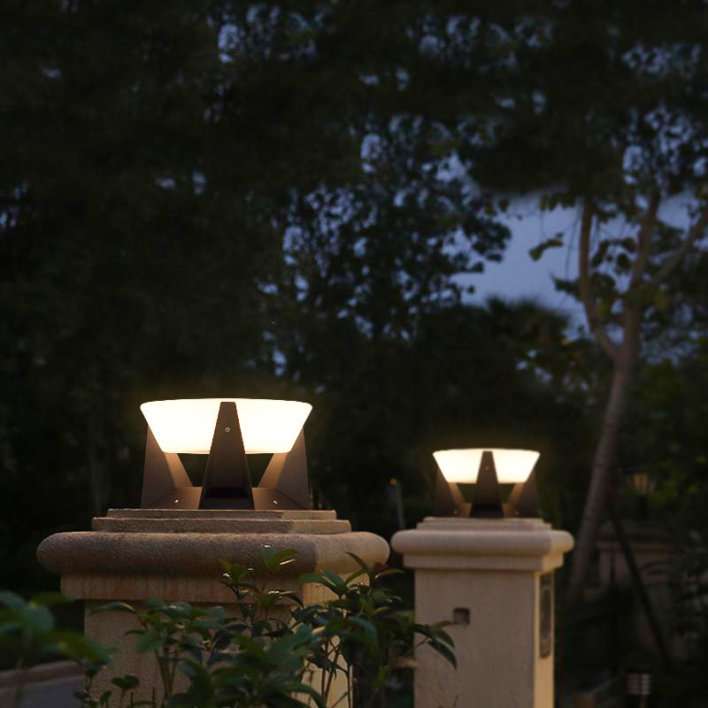 Black Solar Garden Pathway Lamp with Square Housing and White Top