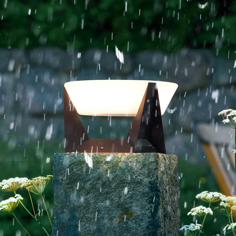 Black Solar Garden Pathway Lamp with Square Housing and White Top