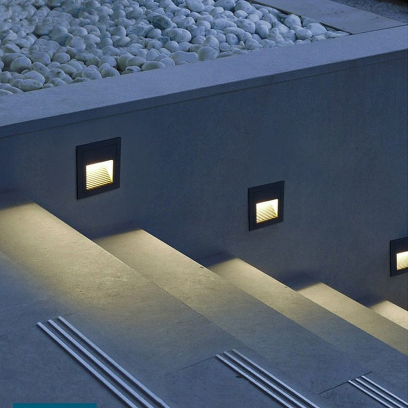 Square LED Recessed Outdoor Stair Wall Light for Step Illumination