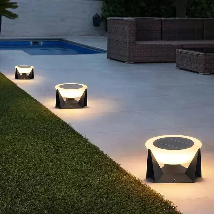 Black Solar Garden Pathway Lamp with Square Housing and White Top