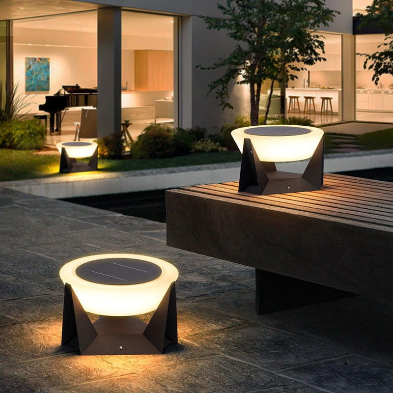 Black Solar Garden Pathway Lamp with Square Housing and White Top