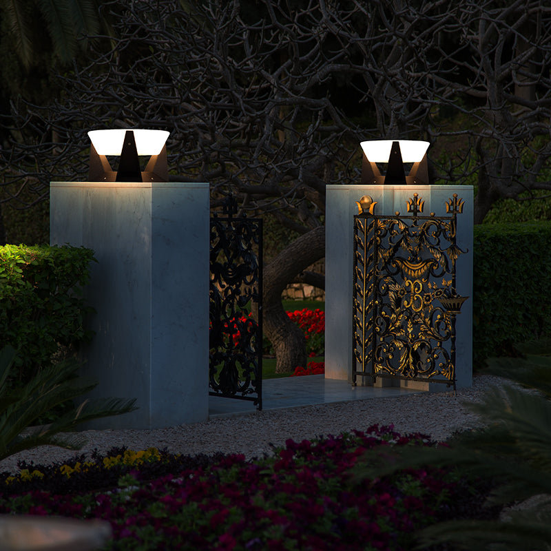 Black Solar Garden Pathway Lamp with Square Housing and White Top