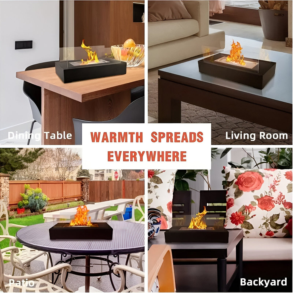 Rectangular Tabletop Bioethanol Fireplace With Glass Panels for Indoor Use