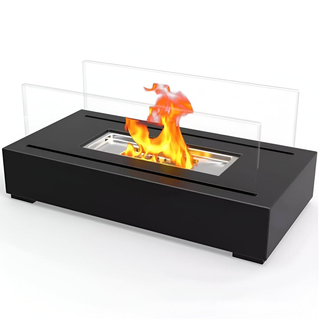 Rectangular Tabletop Bioethanol Fireplace With Glass Panels for Indoor Use