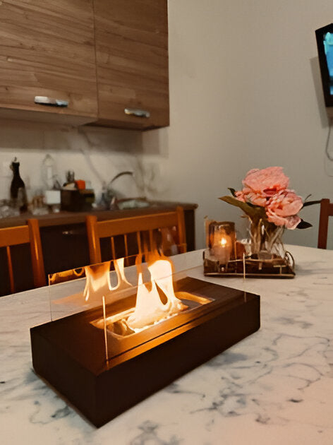 Rectangular Tabletop Bioethanol Fireplace With Glass Panels for Indoor Use