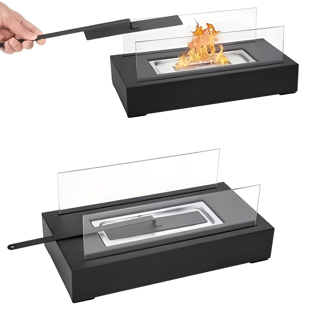 Rectangular Tabletop Bioethanol Fireplace With Glass Panels for Indoor Use