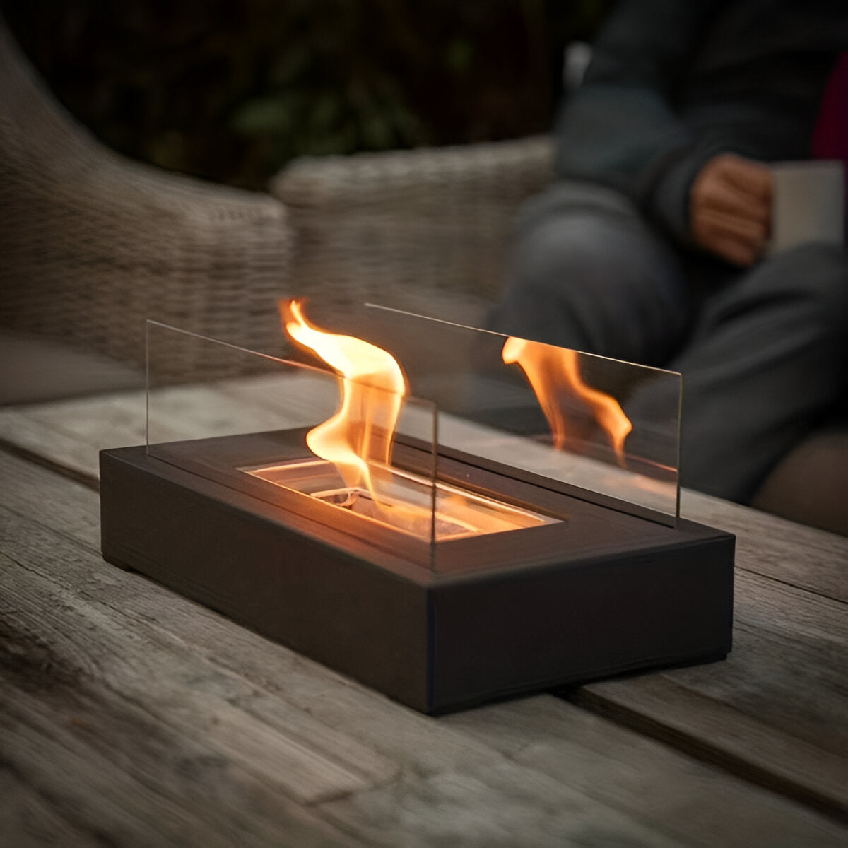 Rectangular Tabletop Bioethanol Fireplace With Glass Panels for Indoor Use