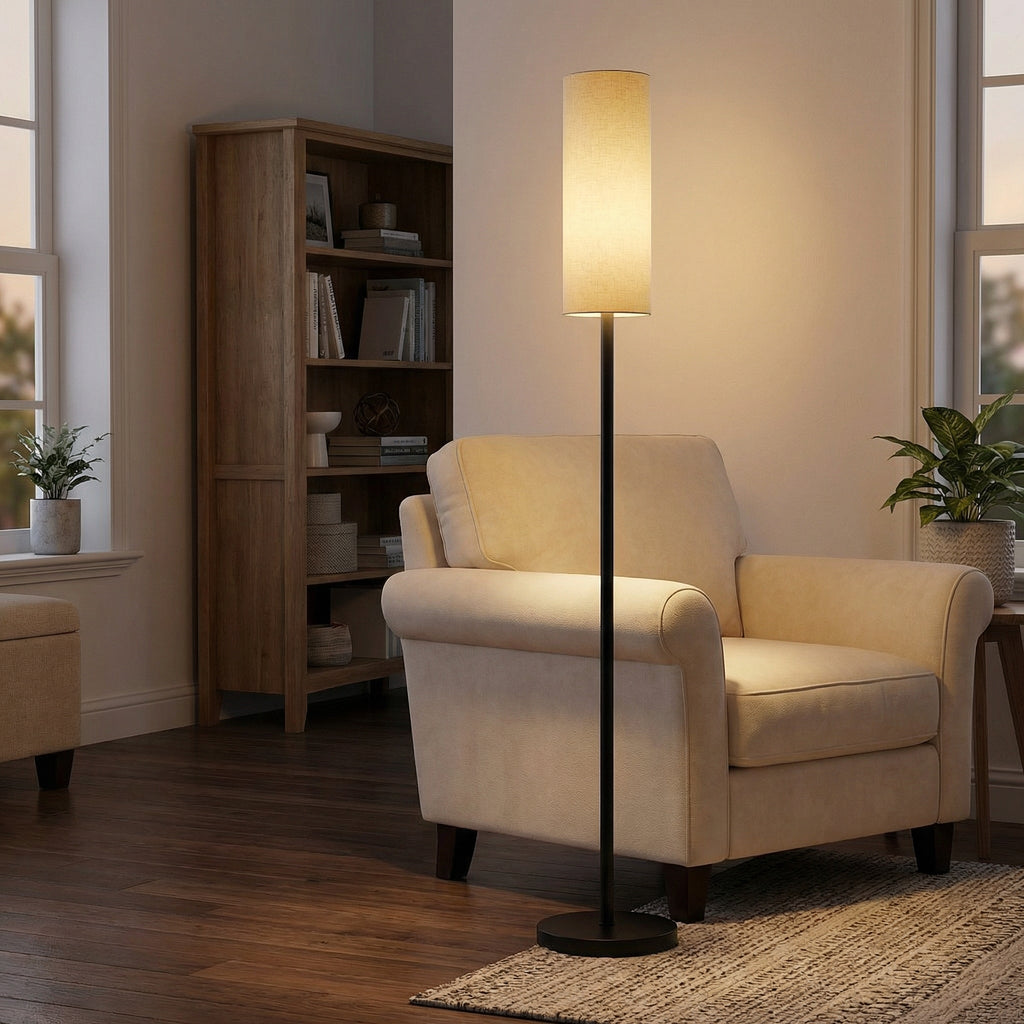 Modern Fabric Shade Floor Lamp With Iron Body For Warm Diffused Lighting