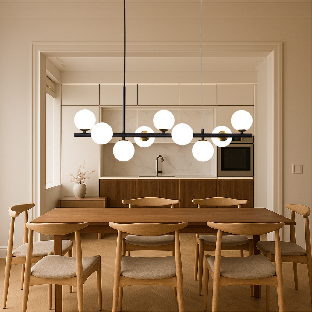 Black Linear Pendant Light Adjustable Ambient Lighting For Dining Room and Kitchen