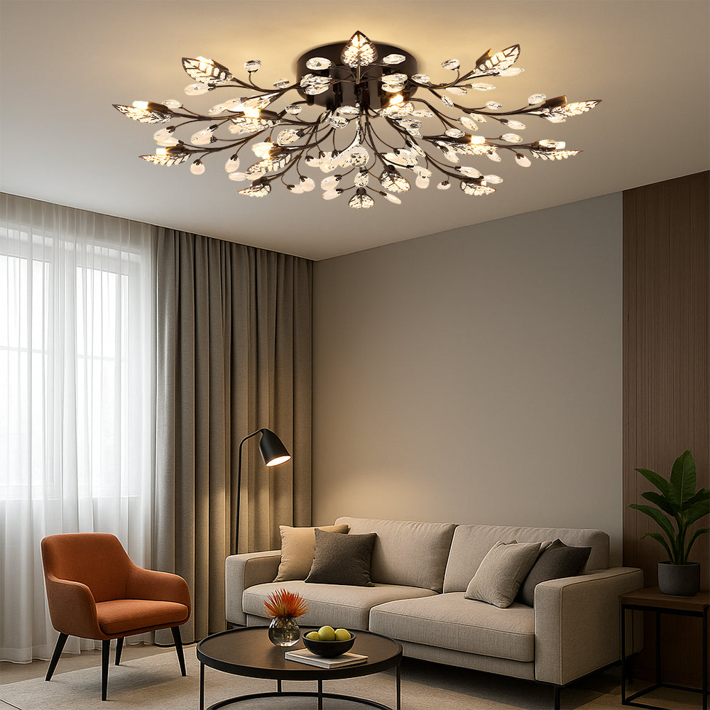 Crystal Floral Ceiling Light Fixture For Elegant Room Illumination