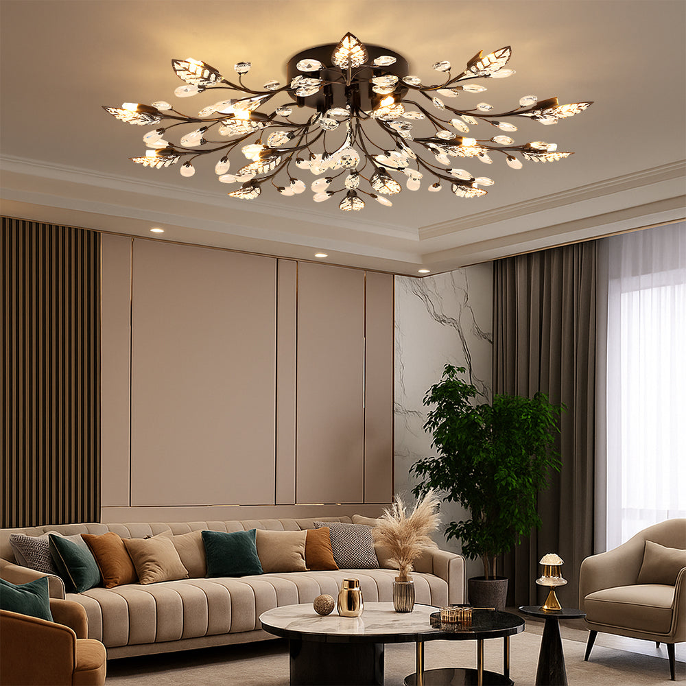 Crystal Floral Ceiling Light Fixture For Elegant Room Illumination