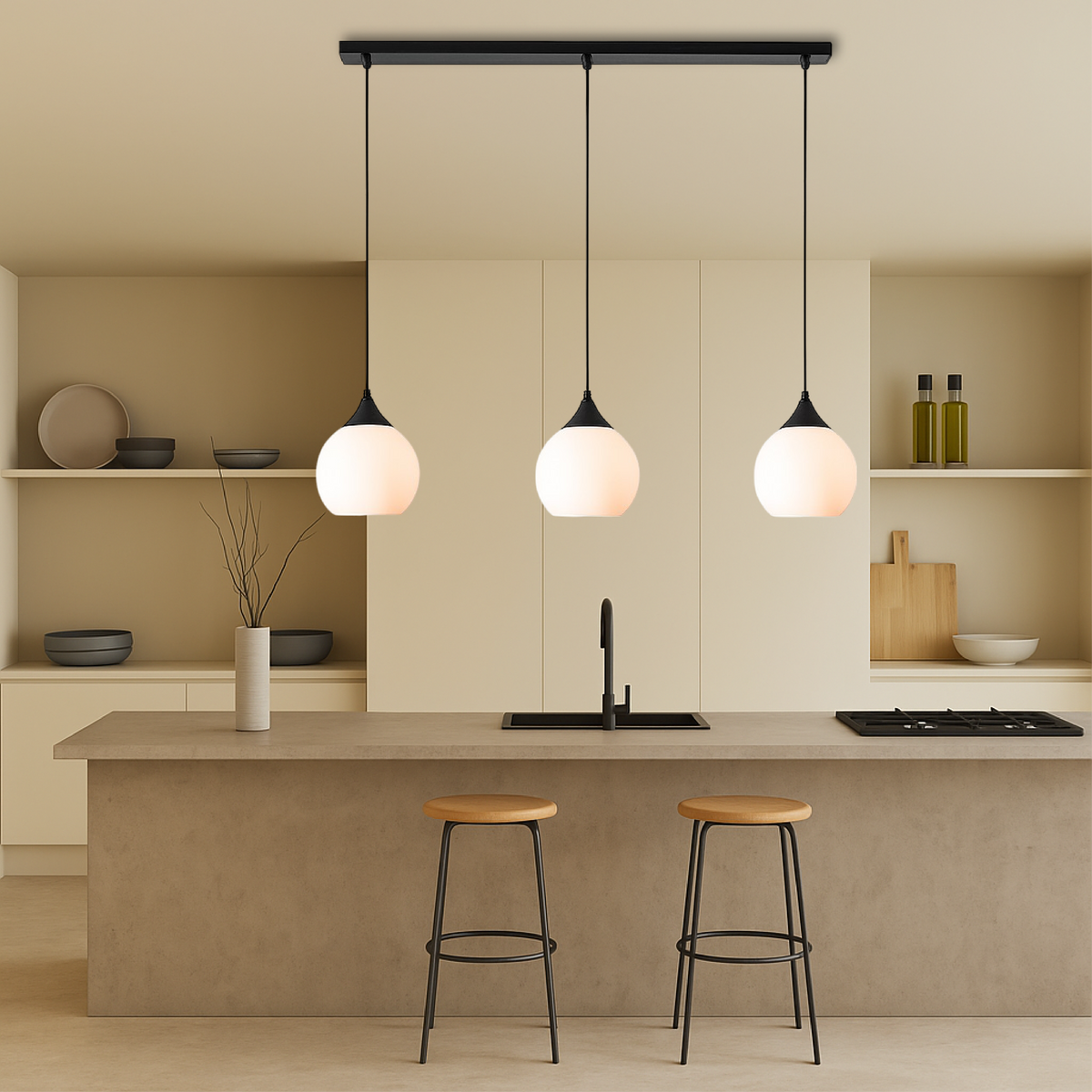 Modern Three Light Glass Pendant Lamp for Dining Table or Kitchen Island