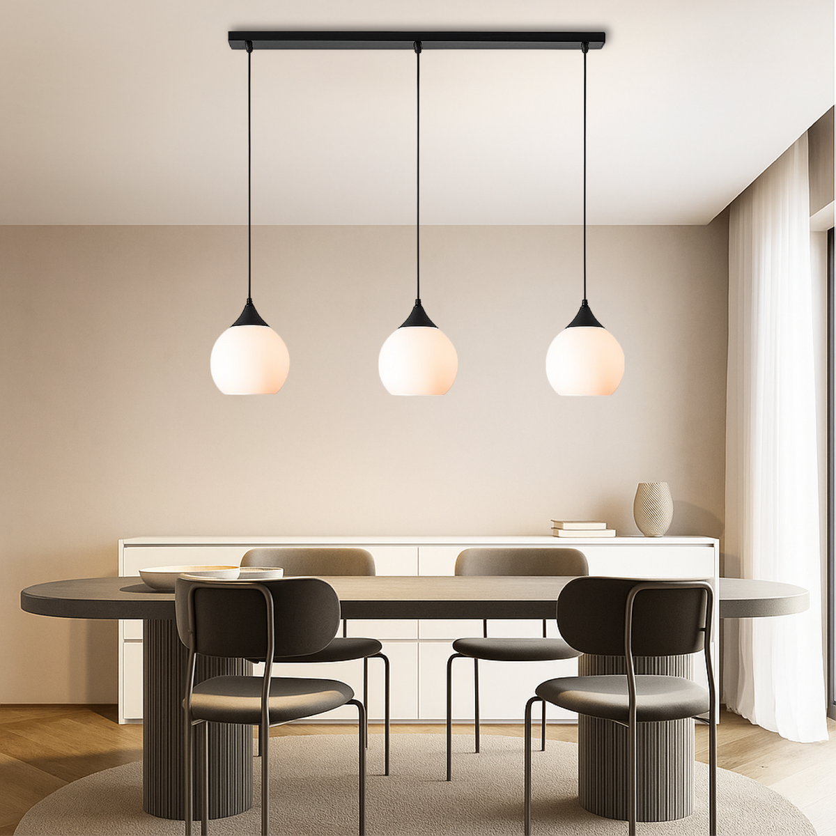 Modern Three Light Glass Pendant Lamp for Dining Table or Kitchen Island