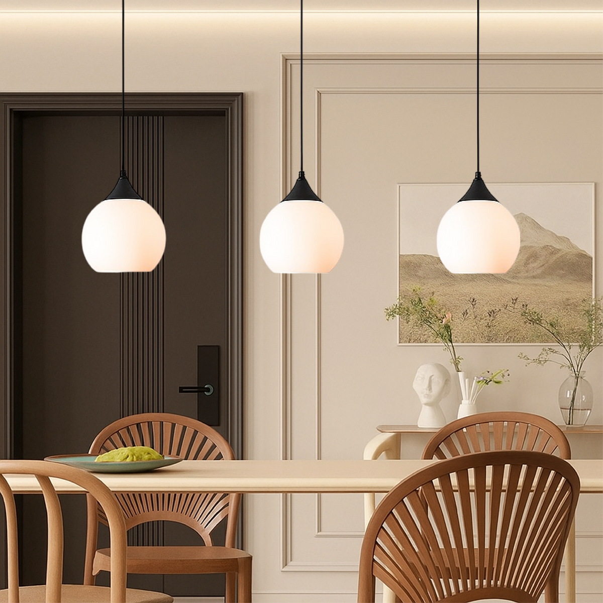 Modern Three Light Glass Pendant Lamp for Dining Table or Kitchen Island